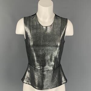 Size 0 Silver & Black Rayon Blend Two Tone Lambskin Casual Top
